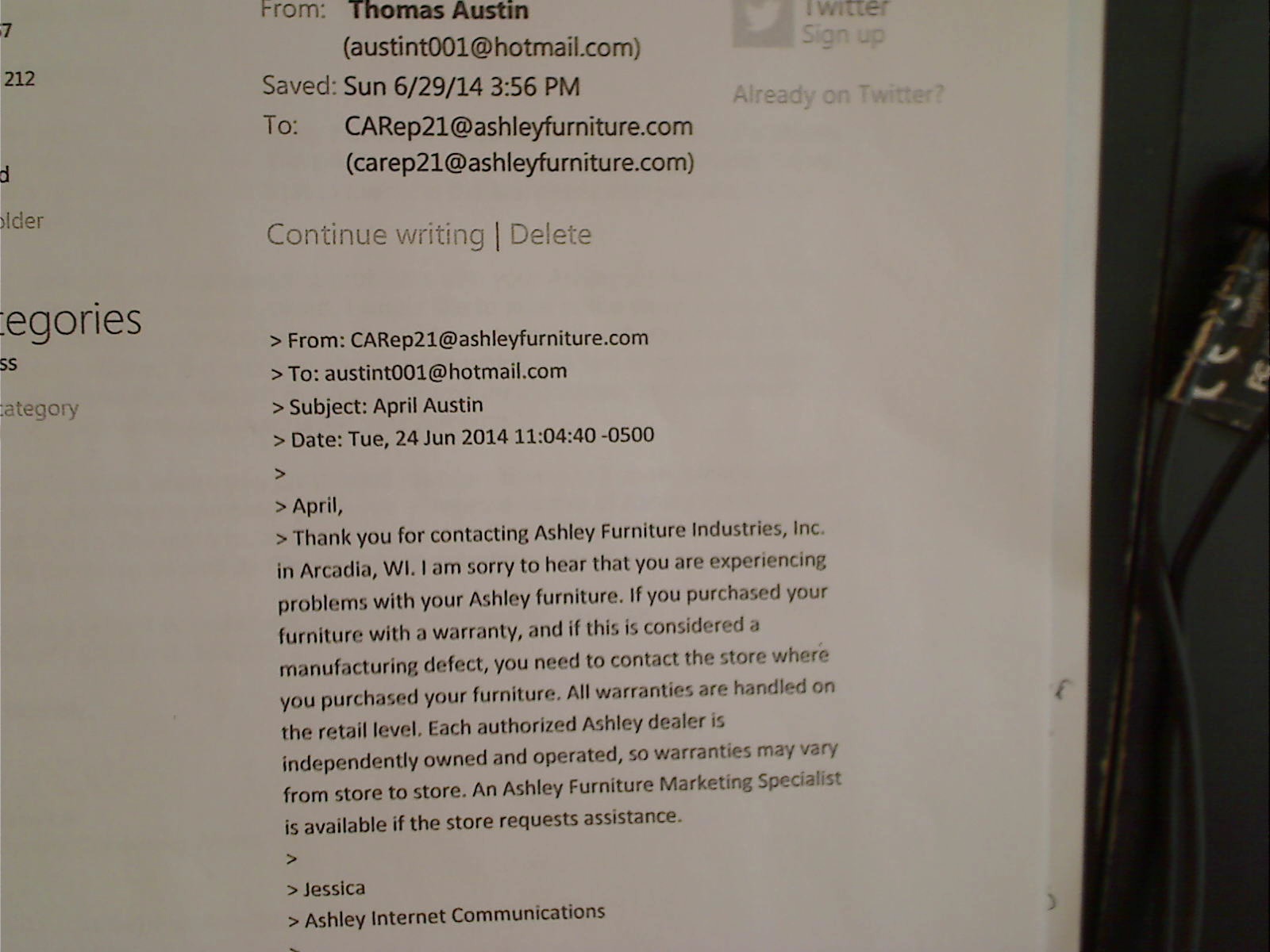 Michael's Furniture and Ashley Furniture Van Nuys, California PeopleClaim